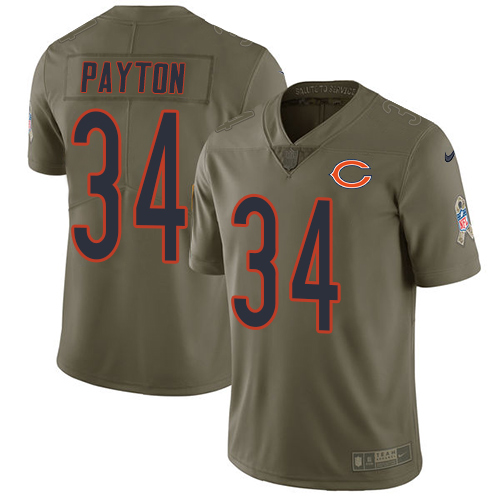 Nike Bears #34 Walter Payton Olive Men's Stitched NFL Limited Salute To Service Jersey - Click Image to Close